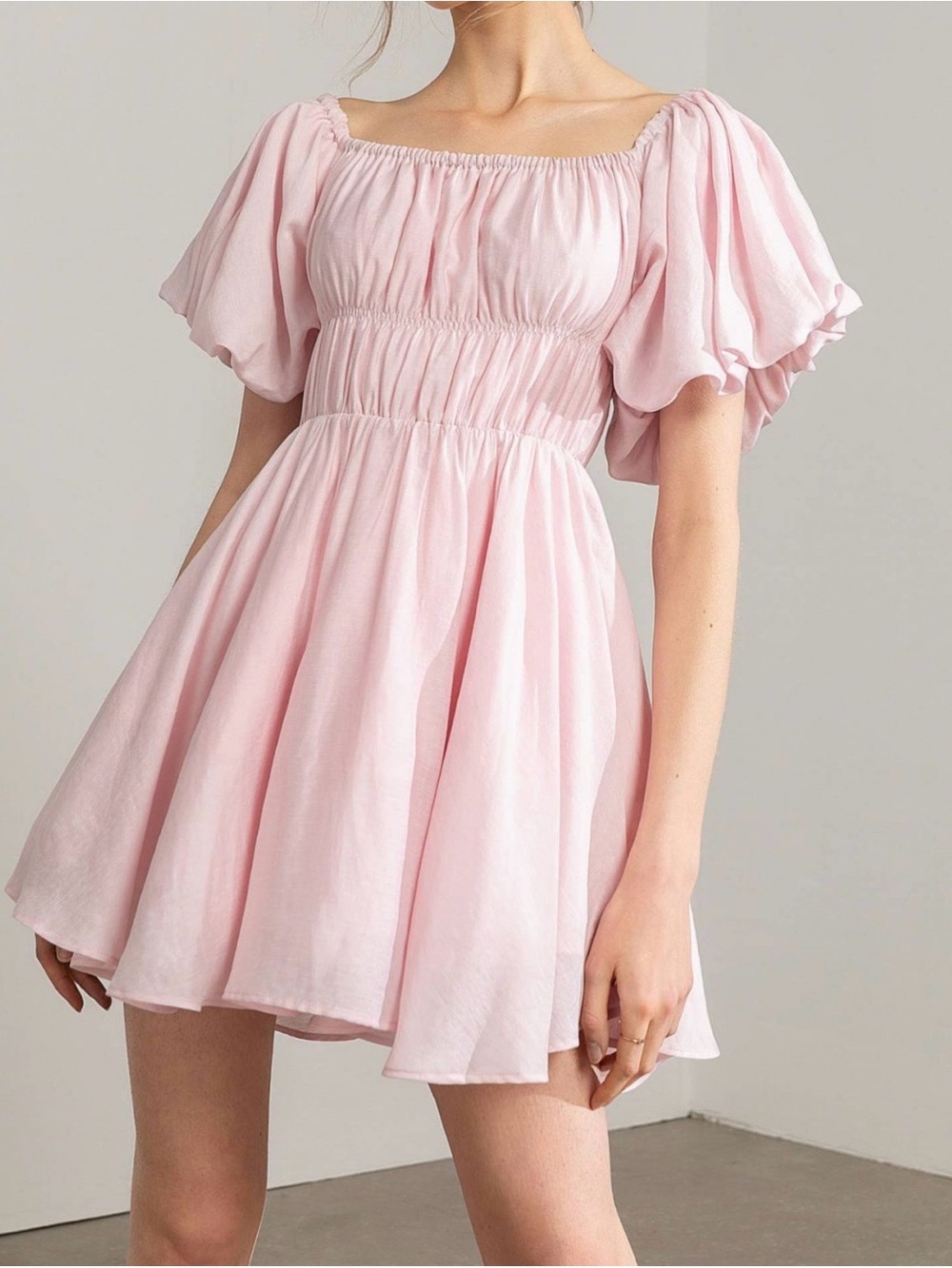 Princess Polly Light Pink Smocked Puff Sleeve Mini Dress
